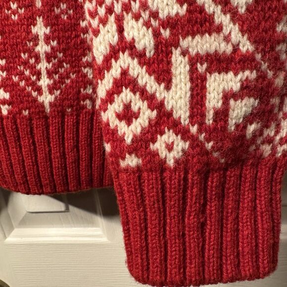Vintage Scotland Lands' End Large (42-44) Wool Sweater Red White Pullover Mens - Picture 7 of 7
